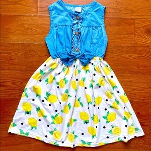 Girls Lemon Dress w/ Black Polka Dots and Denim Top - Size 7/8 Great Condition